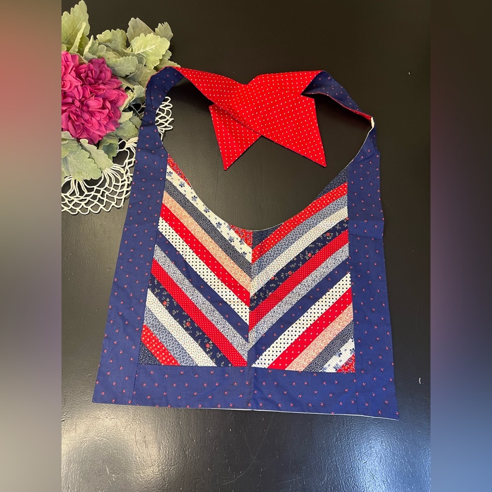 Vintage Handmade Blue Red White Quilted Sailor Collar Americana Cottagecore‎